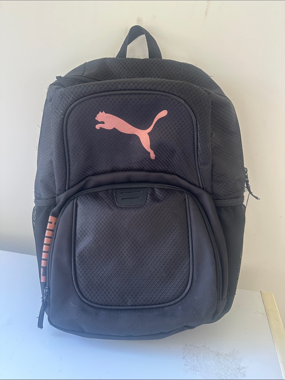 Puma Black Backpack with Pink Puma Logo